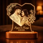 Personalized Floral Heart Photo 3D LED Lamp